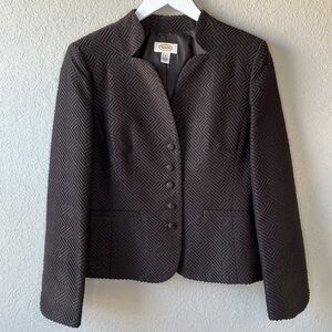 Talbots Brown 5 Button Notched Collar Geometric Print Fully Lined Blazer Size 6